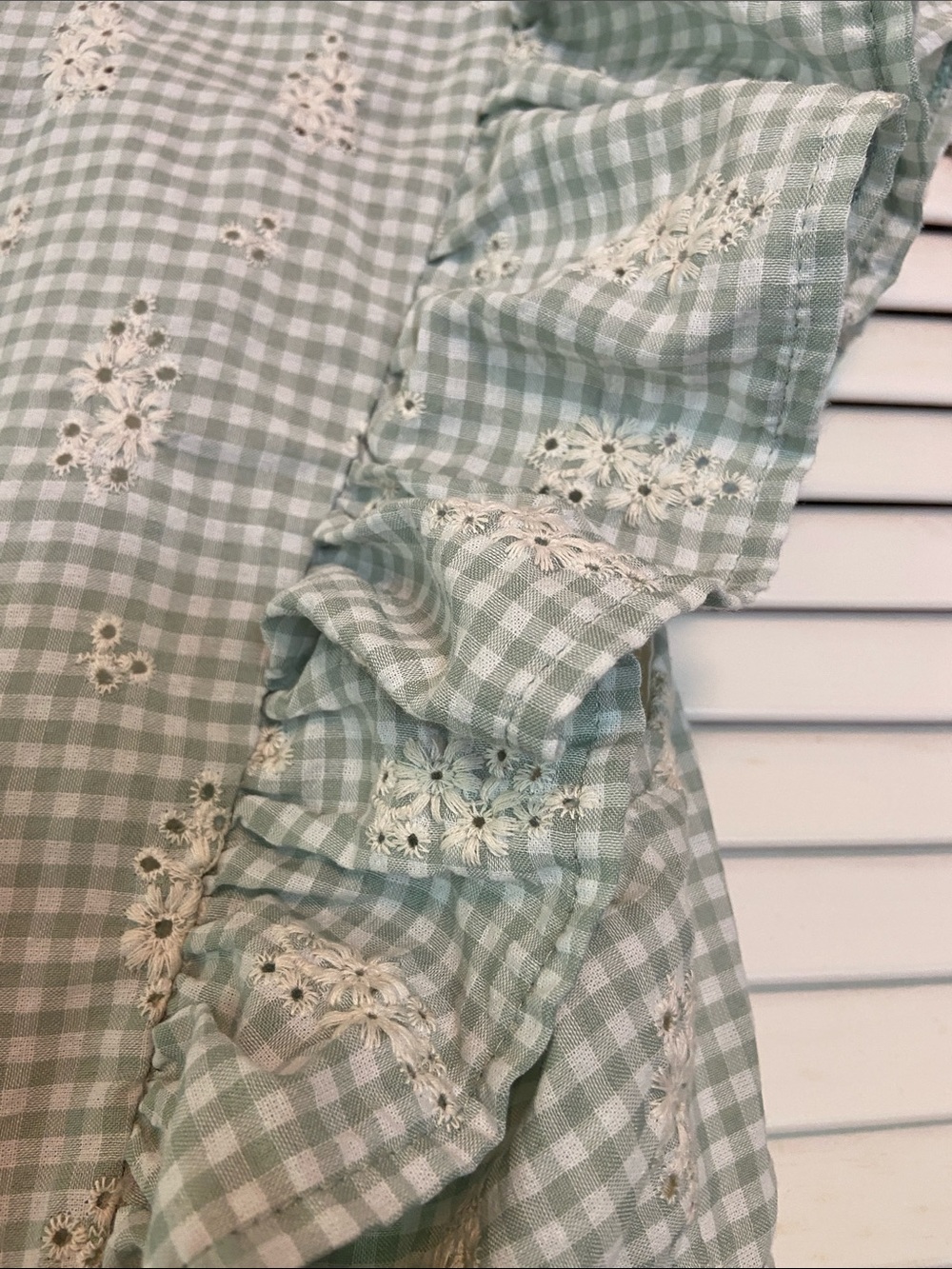 GiGiO Prairie Ginham Floral Embroidery Midi Dress Size M Sage/Cream Pockets - Picture 4 of 12